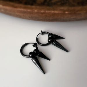 Clip-on black hoop earrings with pointed tips | Non-piercing ear clips