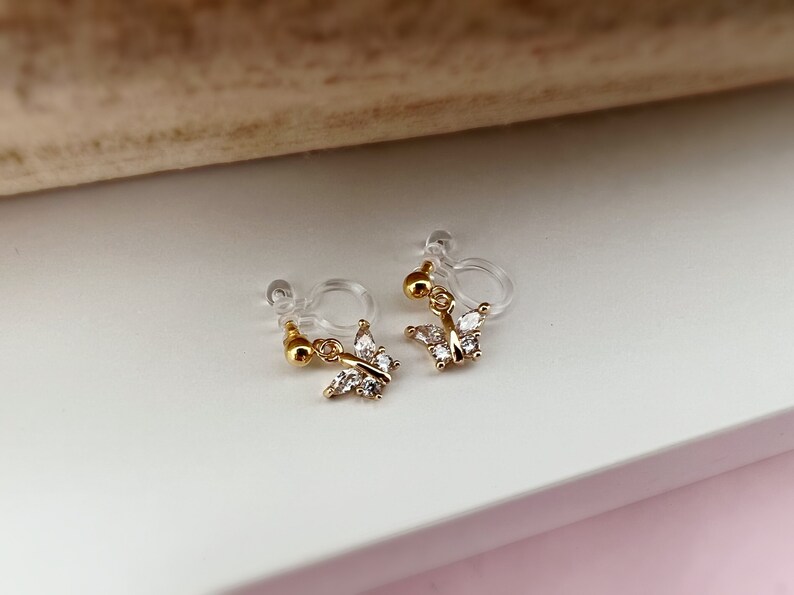 Mini zircon butterfly Clips Invisible gold color, Comfortable discreet delicate Clips. Christmas Gifts Ready to give image 5