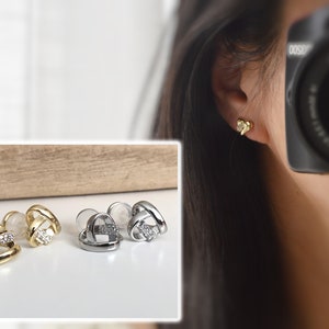 PAINLESS ! CLIPS U Heart rhinestone earrings in gold/silver color. Comfortable Ear Clips Delicate Earrings