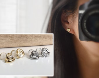 ¡SIN DOLOR! Pendientes CLIPS U Corazón de strass color oro/plata. Pendientes delicados con clips para las orejas cómodos