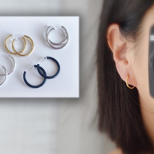 Hoops 15mm Invisible Clip On Earrings, Clip On Hoop Earrings, Non Pierced Earrings Clip On Earrings Modern. Non Pierced Pierced looked.