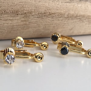 Converters Clips gold color with Transparent / Black zircon, Converters convert earring to Clip