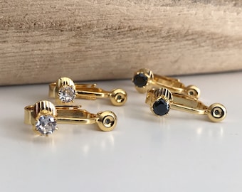 Converters Clips gold color with Transparent / Black zircon, Converters convert earring to Clip