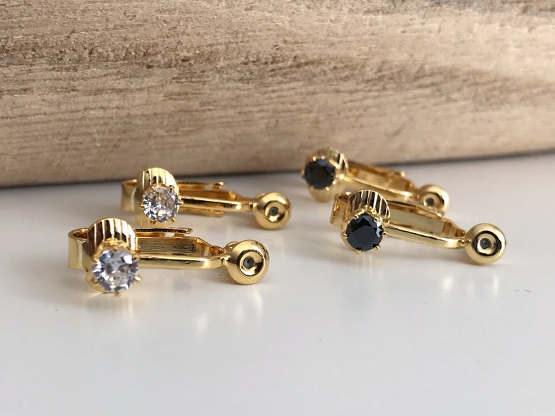 Converters Clips gold color with Transparent / Black zircon, Converters convert earring to Clip image 1