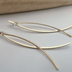 Long INVISIBLE Clip-on Earrings Mini rectangle with Double gold/silver dangling bar. Comfortable ear clips ready to gift Gold