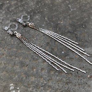 Boucles d'oreilles CLIPS INVISIBLE, Chain tassel earrings, silver color, Clip on earrings, Simple everyday earrings, tassel CLIPS. image 5