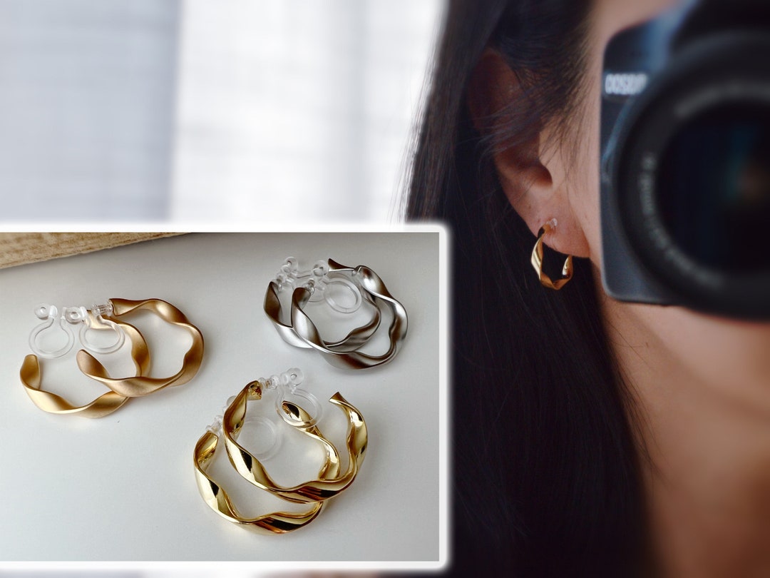 Anneaux Créoles Torsadé 20mm Clips Invisibles, CLIPS d'oreille Créoles