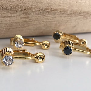 Converters Clips gold color with Transparent / Black zircon, Converters convert earring to Clip image 2