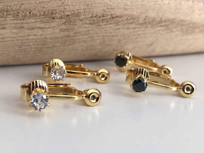 Converters Clips gold color with Transparent / Black zircon, Converters convert earring to Clip image 2