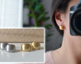 INVISIBLE rectangle clip earrings in Gold/Silver color. Comfortable ear clips Ready to give