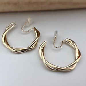 SANS DOULEUR 30MM Boucles d'oreilles CLIPS U spirale Cercle torsadé plaqué d'or. Clips d'oreilles confortable Boucles Délicates zdjęcie 3