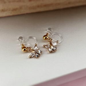 Mini zircon butterfly Clips Invisible gold color, Comfortable discreet delicate Clips. Christmas Gifts Ready to give image 4