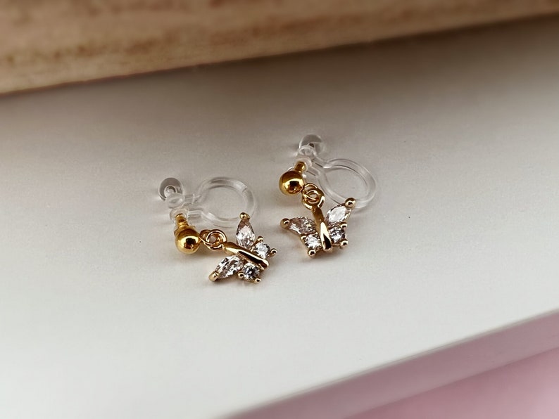 Mini zircon butterfly Clips Invisible gold color, Comfortable discreet delicate Clips. Christmas Gifts Ready to give image 4