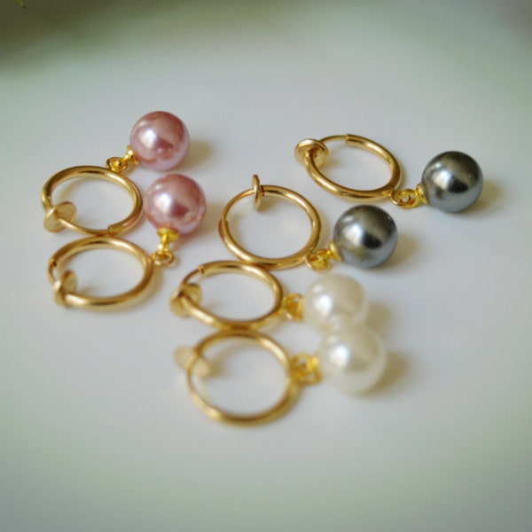 Clip Pearl Earrings (white/ pink/ gray)