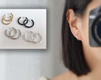 Hoops 13mm Invisible Clip On Earrings, Clip On Hoop Earrings, Non Pierced Earrings Clip On Earrings Modern. Non Pierced Pierced looked.