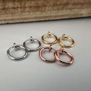 10mm Clips Creoles, CLIPS earrings rings color Silver / Gold / Rose gold for non-pierced ears. Daily jewelry.