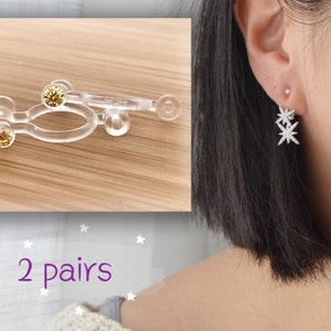 2 Pairs Yellow Earring Converters Lemon Yellow Zircon, Invisible Clips Convert Earring to Clip, Adapters.
