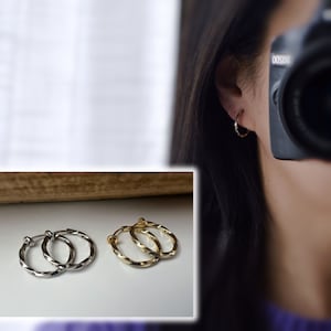 18mm Créoles Torsadés Anneaux Vrillés, fil carré, Boucles d'oreille CLIPS anneaux couleur Argent / Or, oreilles non percées, Anneaux 1.8cm