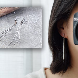 Boucles d'oreilles CLIPS INVISIBLE, Chain tassel earrings, silver color, Clip on earrings, Simple everyday earrings, tassel CLIPS. image 1