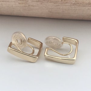 PAINLESS CLIPS U earrings spiral Rectangle gold color. Comfortable Ear Clips Delicate Earrings image 8