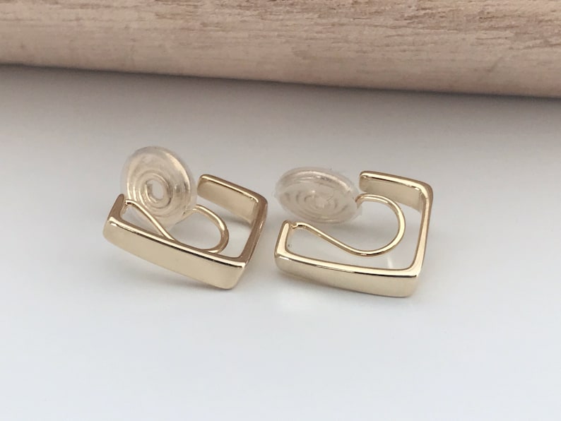 PAINLESS CLIPS U earrings spiral Rectangle gold color. Comfortable Ear Clips Delicate Earrings image 8