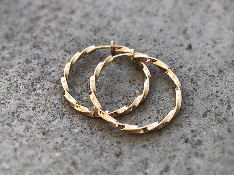 Hoops 30mm Invisible Clip On Earrings, Clip On Hoop Earrings, Non Pierced Earrings Clip On Earrings Modern. Non Pierced Pierced looked. Gold