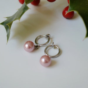 Boucles d'oreilles CLIPS avec perles blanc/ rose/ gris Rose