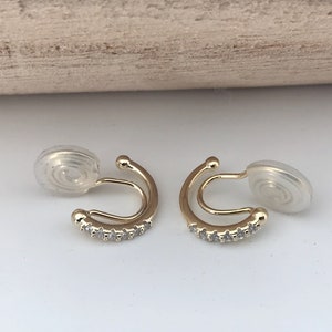 PAINLESS CLIPS U earrings spiral Semicircle Mini Round Zircon Stones gold plated. Comfortable ear clips. image 6