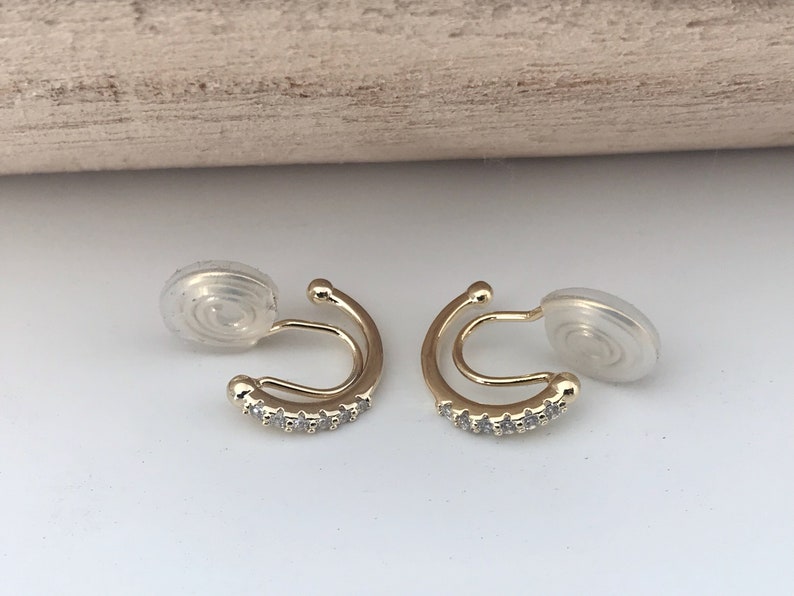 PAINLESS CLIPS U earrings spiral Semicircle Mini Round Zircon Stones gold plated. Comfortable ear clips. image 6