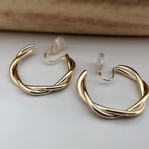 SANS DOULEUR 30MM Boucles d'oreilles CLIPS U spirale Cercle torsadé plaqué d'or. Clips d'oreilles confortable Boucles Délicates zdjęcie 5