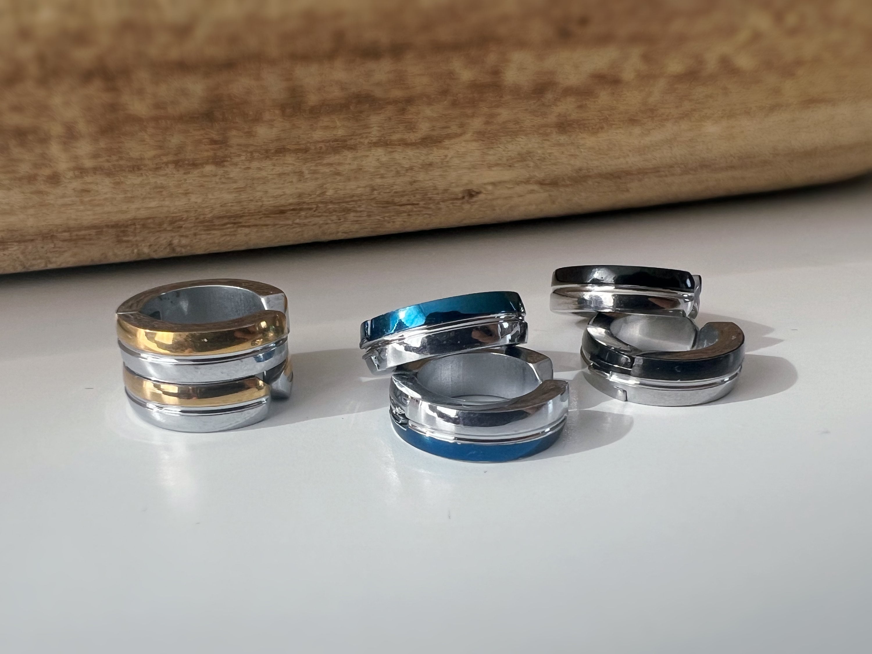 Pendientes Rock CLIPS CLAMP Anillos Plata Oro/Plata Negro/Plata Azul Orejas sin perforar. Joyas diarias para hombres y mujeres