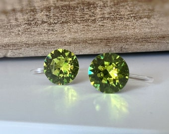 Invisible CLIPS Earrings Round Crystal CITRUS GREEN PureCristal Crystals Small Round Lime Green Ear Clips, Minimalist Jewelry