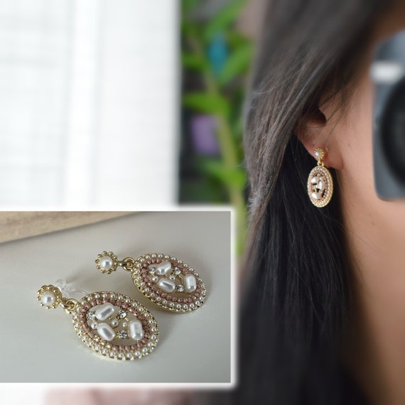 Invisible CLIPS Earrings Oval Mini White Pearls Round Zircon Jewelry Comfortable Golden Dangling Ear Clips Ready to Offer Etsy Ireland