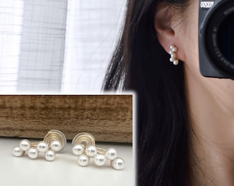 PAINLESS ! CLIPS U spiral earrings gold plated Small white pearls cluster of grapes Comfortable ear clips.