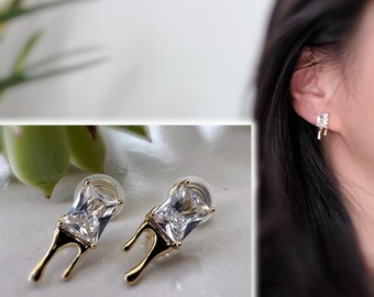 Lava Drop Cubic Zircon Painless Ear Clips. Comfortable Delicate ear clips. Ready to gift.