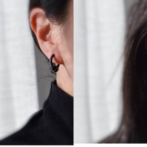 Rock Boucles d'oreille CLIPS Pince Anneaux avec perle couleur Argent/ Noir pour oreilles non percées. Hommes Femmes Créole cercle 17mm image 2
