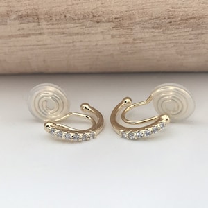 PAINLESS CLIPS U earrings spiral Semicircle Mini Round Zircon Stones gold plated. Comfortable ear clips. image 5