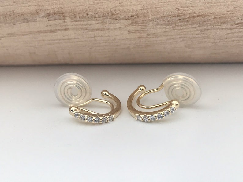 PAINLESS CLIPS U earrings spiral Semicircle Mini Round Zircon Stones gold plated. Comfortable ear clips. image 5
