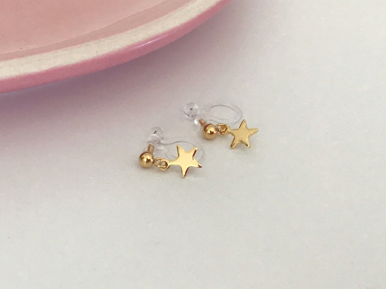 Mini Star Ear Clips Gold Color, CLIPS Earrings Invisible Delicate Comfortable image 2