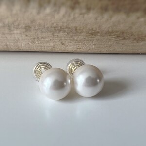 SANS DOULEUR Boucles d'oreilles CLIPS U spirale Perle blanche 8mm /10mm /12mm plaqué d'Or. Clips d'oreilles confortable. image 8