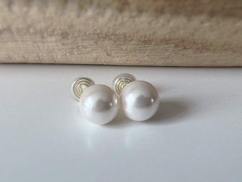 SANS DOULEUR Boucles d'oreilles CLIPS U spirale Perle blanche 8mm /10mm /12mm plaqué d'Or. Clips d'oreilles confortable. image 8