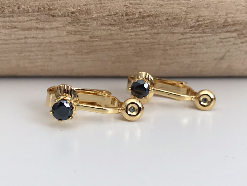 Converters Clips gold color with Transparent / Black zircon, Converters convert earring to Clip zircon noir