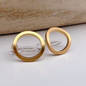 INVISIBLE Clip-on Earrings Matte Gold Color Circle, Comfortable ear clips, minimalist daily jewelry. image 2