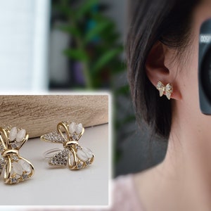 Bow tie sweet zircon Clips Invisible gold color, Clips comfortable discreet delicate. Gifts Ready to offer