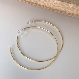 Large fine hoops. INVISIBLE Clip Earrings, Silver / Gold Hoops. Comfortable ear clips. image 7