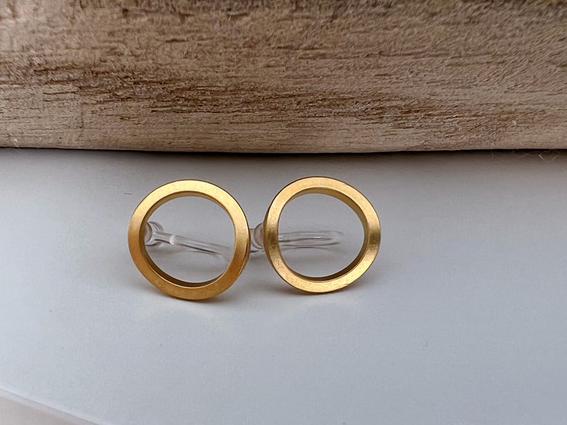 INVISIBLE Clip-on Earrings Matte Gold Color Circle, Comfortable ear clips, minimalist daily jewelry. image 7