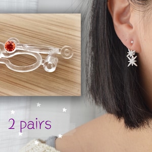 2 Pairs Red/White Zircon Earring Converter, Resin Clips, Transform Pierced Earrings to Clip, Adapters.