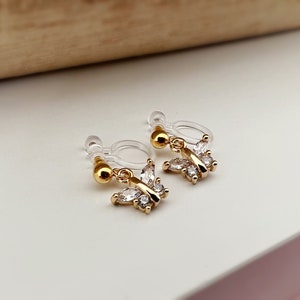 Mini zircon butterfly Clips Invisible gold color, Comfortable discreet delicate Clips. Christmas Gifts Ready to give image 2