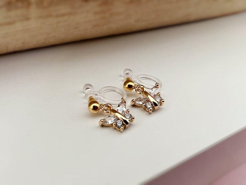 Mini zircon butterfly Clips Invisible gold color, Comfortable discreet delicate Clips. Christmas Gifts Ready to give image 2