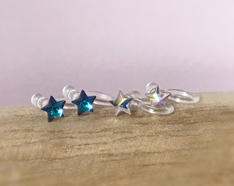 CrystalPure Star Invisible Clip on Earrings Modern Rhinestone Clip on Stud Earrings Simple Non Pierced Earrings